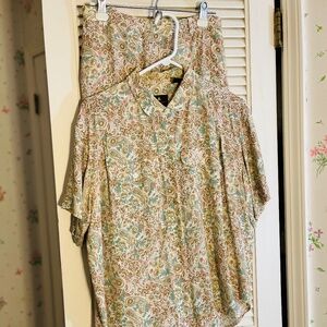 Liz Claiborne LizSport Paisley Botanical Blouse Midi Skirt 1X